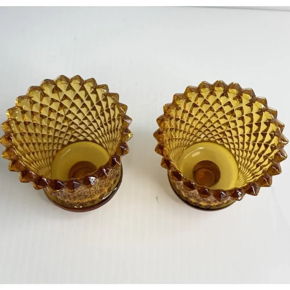 Vintage Amber Glass Diamond Point Glass Peg Cup Votive Holder Cottage Core